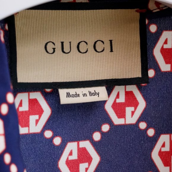 Gucci Navy and Red Monogram Silk Shirt - Picture 5 of 16